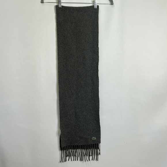 Lacoste Italy wool cashmere blend fringe logo scarf - 2 SMALL HOLES - Picture 1 of 8
